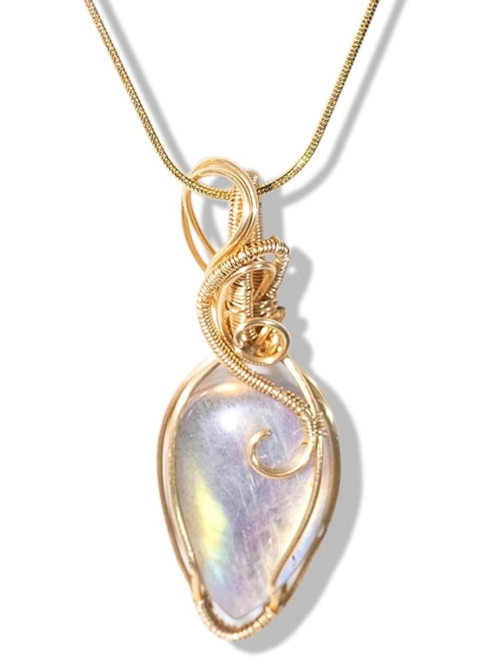 Dainty Labradorite Crystal Pendant Necklace - Boho Copper Wire Charm, Healing